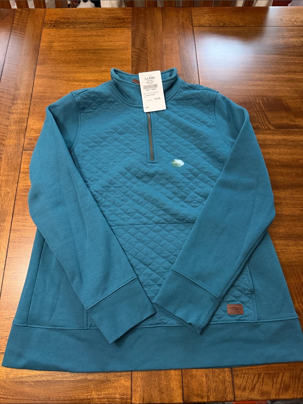 L.L. Bean Teal Quilted Half-Zip Pullover